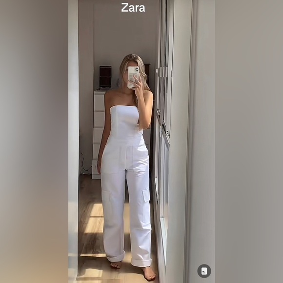 BLOGGER'S FAVE! Zara Strapless Cargo Jumpsuit White NWT - Picture 8 of 16